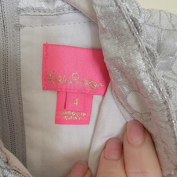 Lilly Pulitzer Mini Franci Seaside Gray Full Bloom Brocade Size 4 Silver